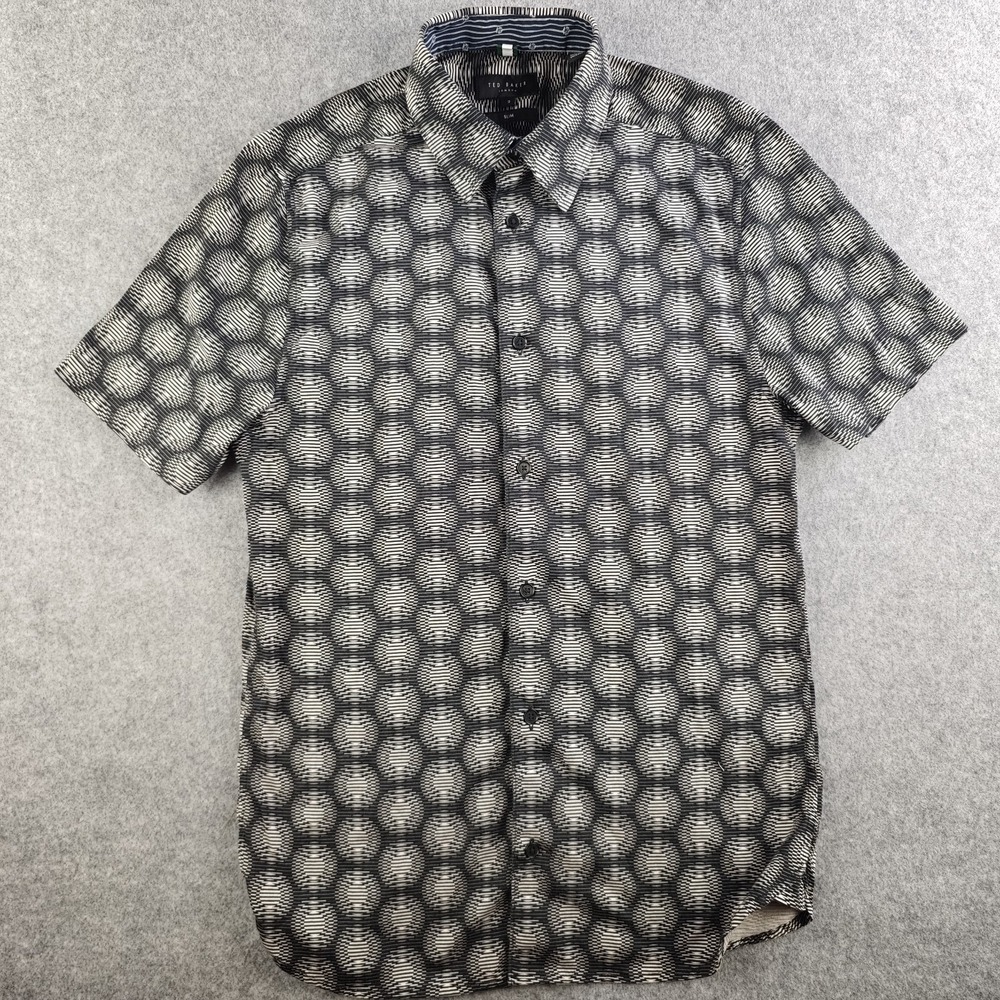 Ted‎ Baker Shirt Mens Size 2 Slim Fit Short Sleeve Geometric Button Up Stretch